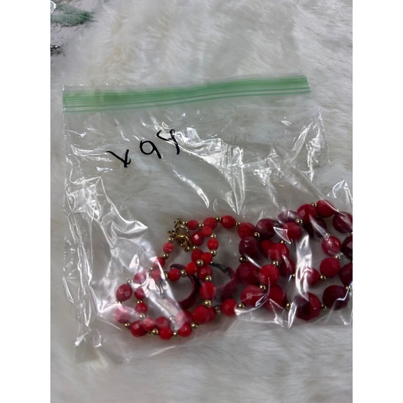 Vintage Red Faceted Bead Necklace and Matching Red Enamel Clip On Hoop Earrings - Picture 9 of 9